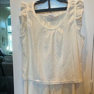 White Eyelet Sleeveless Top with pants